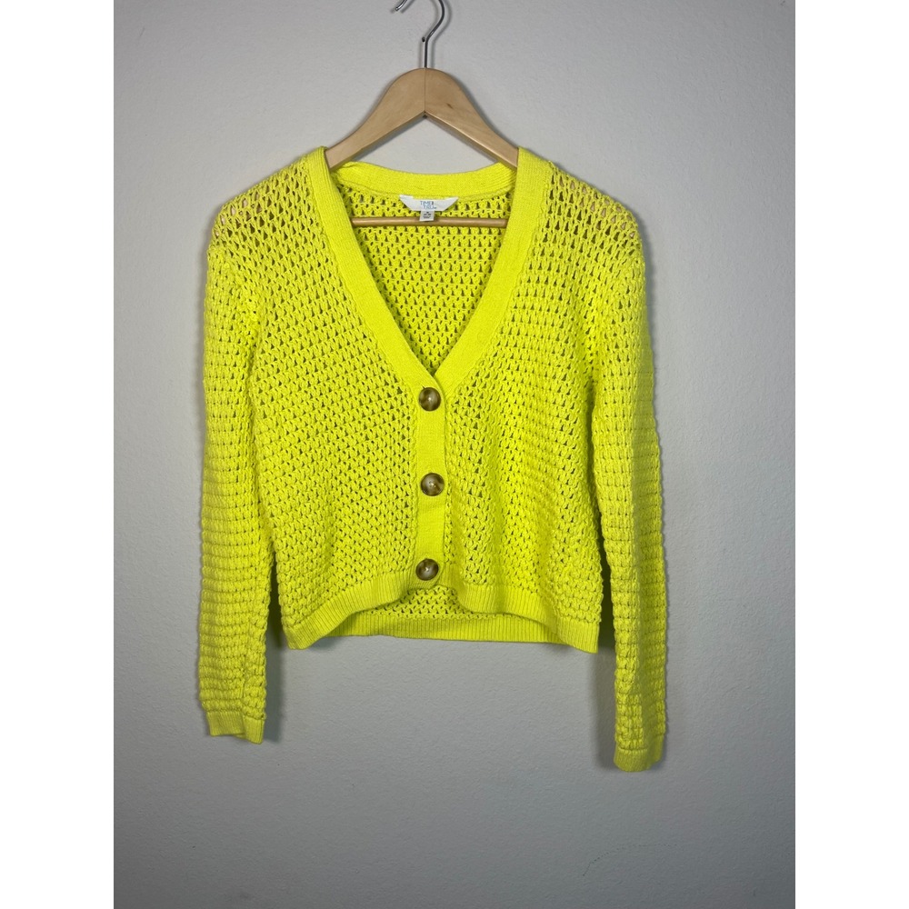 Time and Tru Neon Yellow Crochet Cardigan Sweater Womens Small 4-6 Open Knit